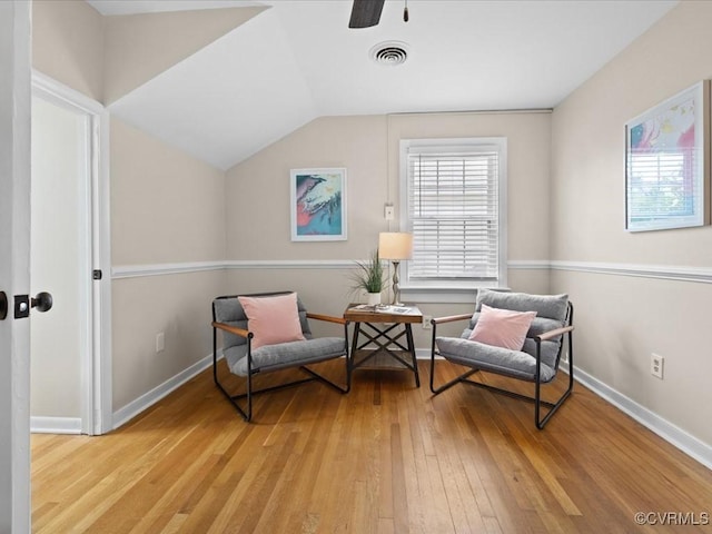 3303 Woodrow Ave, Richmond, VA 23222 - living area featuring hardwood / wood-style floors, ceiling fan, and lofted ceiling