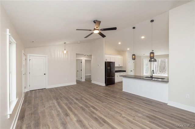 TBD Union Church Rd, Beaverdam, VA 23015 - unfurnished living room with vaulted ceiling, ceiling fan, wood finished floors, and recessed lighting