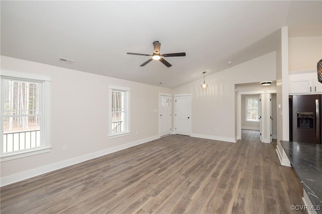 TBD Union Church Rd, Beaverdam, VA 23015 - unfurnished living room with vaulted ceiling, a ceiling fan, and wood finished floors