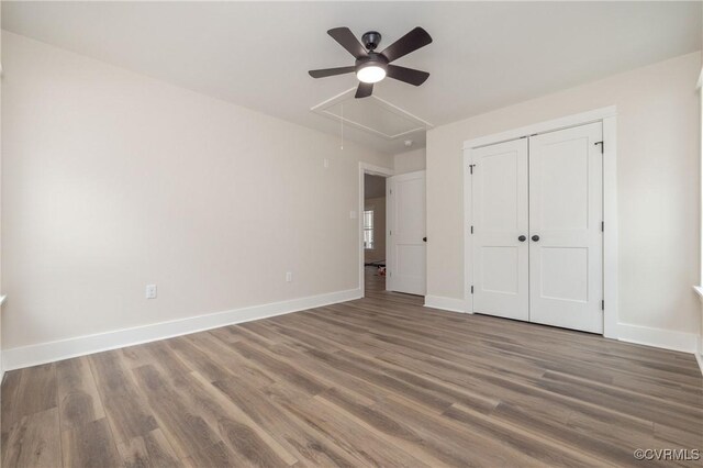 TBD Union Church Rd, Beaverdam, VA 23015 - unfurnished bedroom with attic access, wood finished floors, a closet, and a ceiling fan