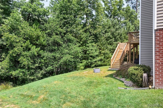 14942 Bridge Spring Dr, Midlothian, VA 23113 - view of grassy yard with stairway and a deck