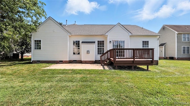 3208 Warm Springs Way, Henrico, VA 23223 - rear view of house with crawl space, a patio, a deck, a yard, and a shingled roof