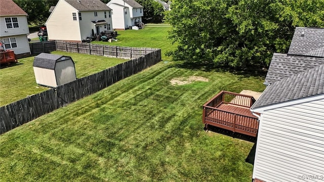 3208 Warm Springs Way, Henrico, VA 23223 - fenced backyard featuring a wooden deck, a shed, and a residential view