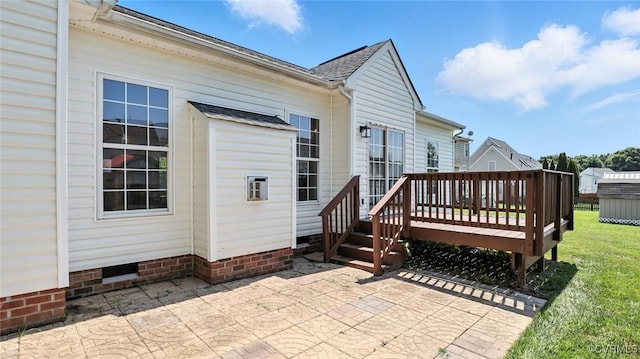 3208 Warm Springs Way, Henrico, VA 23223 - rear view of house featuring a patio, a deck, crawl space, a lawn, and a shingled roof