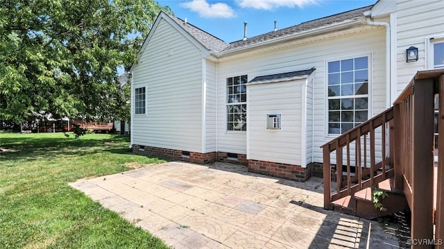 3208 Warm Springs Way, Henrico, VA 23223 - back of property with crawl space, a patio area, a yard, and a shingled roof