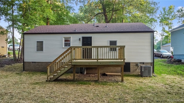 6512 N Stevens Hollow Dr, Chesterfield, VA 23832 - back of property featuring crawl space, a yard, a deck, roof with shingles, and stairs