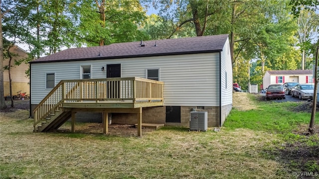 6512 N Stevens Hollow Dr, Chesterfield, VA 23832 - back of house featuring a yard, a wooden deck, stairway, and a shingled roof
