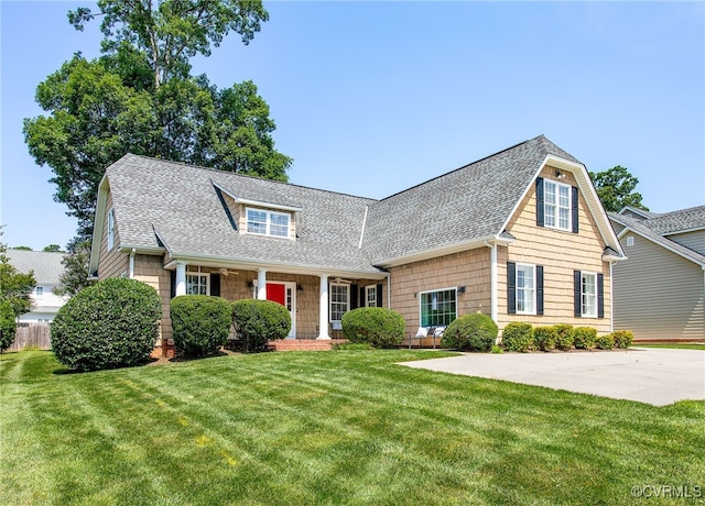 1204 Bowden Rd, Henrico, VA 23229 - view of front of property featuring a shingled roof, a front lawn, and a porch