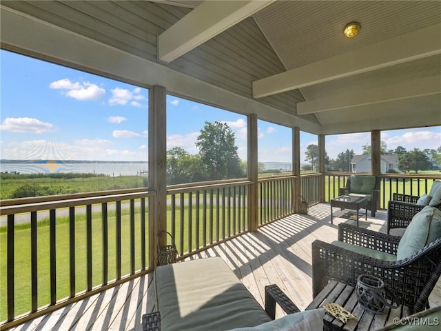 621 Fort Lowry Ln, Dunnsville, VA 22454 - deck with a lawn and a water view