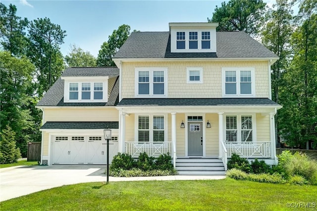 2500 Madison Station Ct, Henrico, VA 23233 - view of front of house featuring driveway, covered porch, a front yard, and a shingled roof