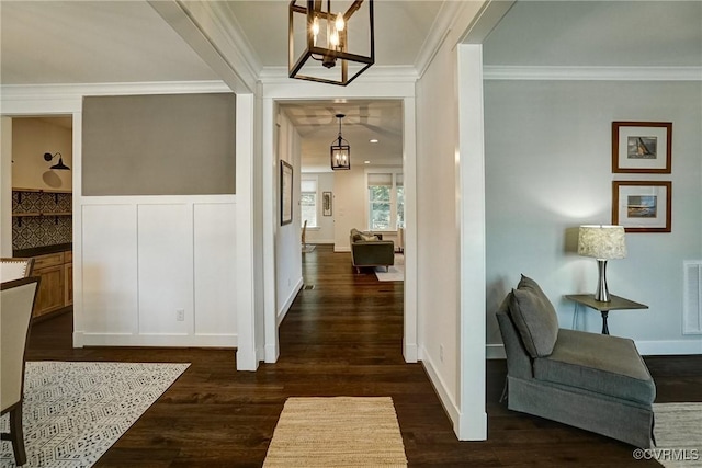 2500 Madison Station Ct, Henrico, VA 23233 - hall featuring crown molding, a chandelier, and dark wood-style floors