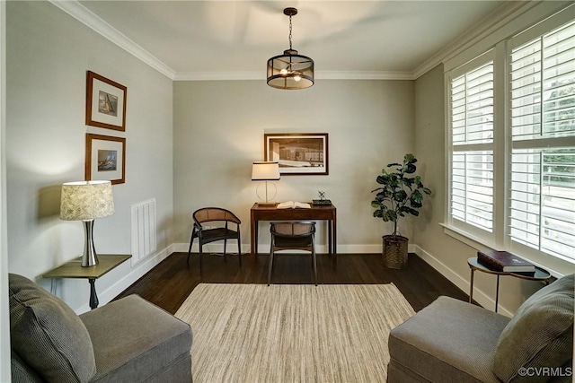 2500 Madison Station Ct, Henrico, VA 23233 - living area featuring wood finished floors, crown molding, and a desk