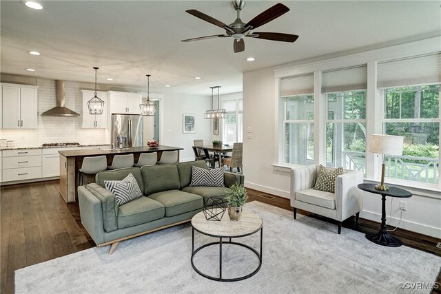 2500 Madison Station Ct, Henrico, VA 23233 - living area with recessed lighting, dark wood finished floors, and a ceiling fan