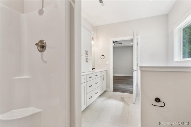 5883 Mill Race Pl, Gloucester, VA 23061 - full bathroom featuring marble finish floors, a shower, and double vanity