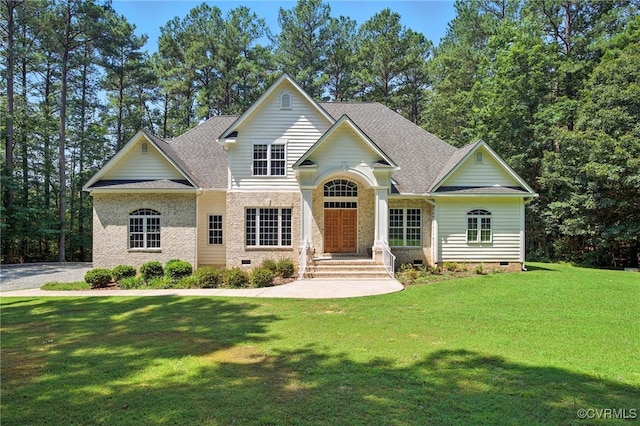3007 Tranbycroft Way, Sandy Hook, VA 23153 - traditional home with crawl space, a front lawn, roof with shingles, and brick siding