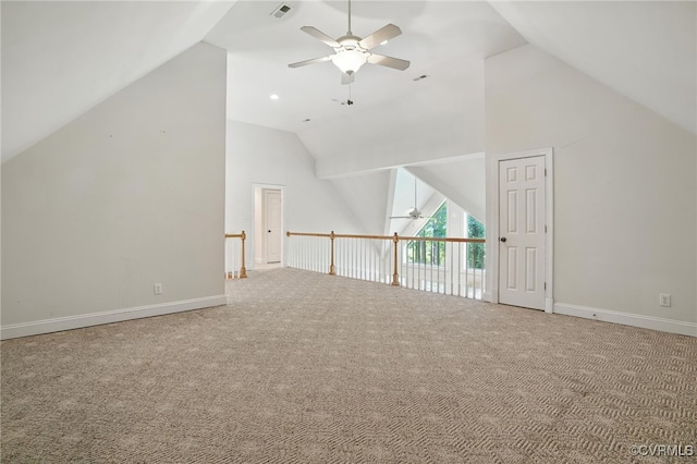 3007 Tranbycroft Way, Sandy Hook, VA 23153 - bonus room with ceiling fan, high vaulted ceiling, and carpet