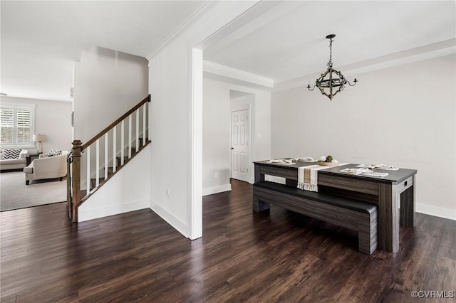 12613 Capernwray Ter, Chesterfield, VA 23838 - dining space with stairs, a chandelier, wood finished floors, and ornamental molding