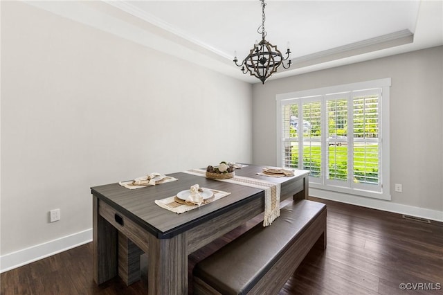 12613 Capernwray Ter, Chesterfield, VA 23838 - dining room featuring a chandelier, crown molding, wood finished floors, and a tray ceiling