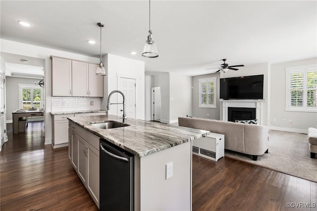 12613 Capernwray Ter, Chesterfield, VA 23838 - kitchen featuring dishwashing machine, dark wood-style flooring, ceiling fan, plenty of natural light, and recessed lighting