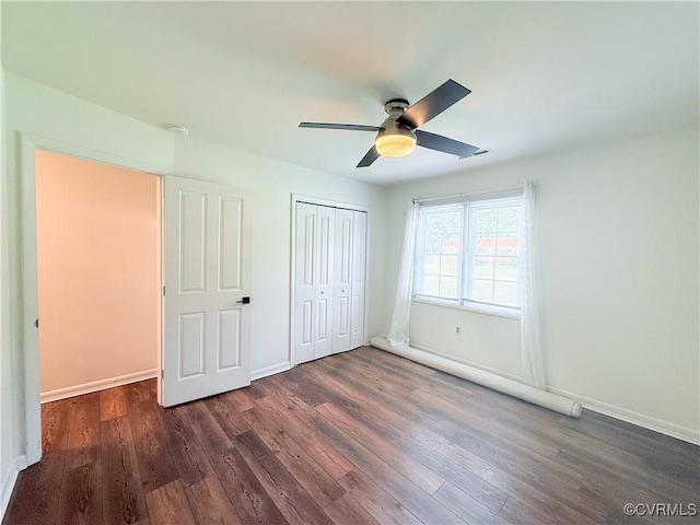 7908 Capistrano Dr, Henrico, VA 23227 - unfurnished bedroom featuring wood finished floors, a closet, and ceiling fan