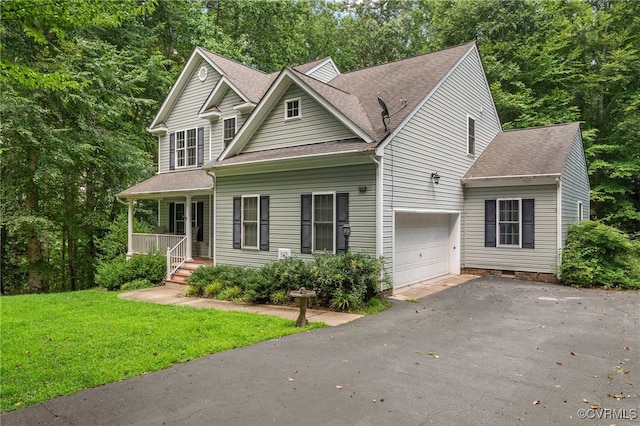 5129 Jenkins Forest Ln, Sandston, VA 23150 - view of front facade featuring asphalt driveway, roof with shingles, covered porch, and a front lawn