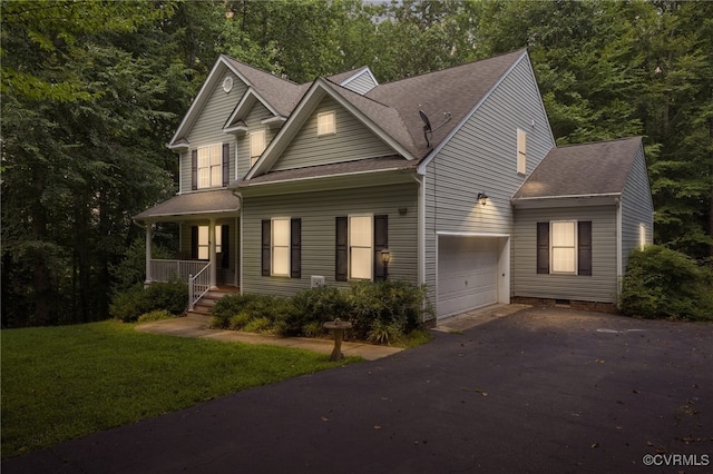 5129 Jenkins Forest Ln, Sandston, VA 23150 - view of front of property with driveway, a porch, a shingled roof, a front lawn, and a garage