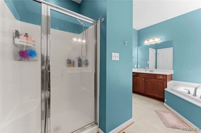 5129 Jenkins Forest Ln, Sandston, VA 23150 - full bath with a shower stall, vanity, a bath, and tile patterned floors