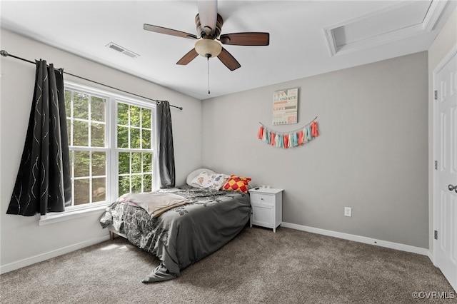 5129 Jenkins Forest Ln, Sandston, VA 23150 - bedroom with attic access, carpet, and ceiling fan