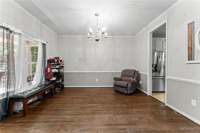 5129 Jenkins Forest Ln, Sandston, VA 23150 - sitting room featuring ornamental molding, wood finished floors, and a chandelier