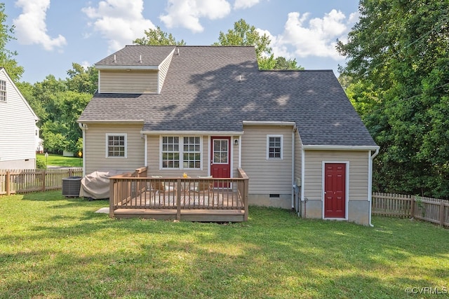 1014 Pennsylvania Ave, Glen Allen, VA 23060 - rear view of property featuring a wooden deck, a fenced backyard, crawl space, and a shingled roof