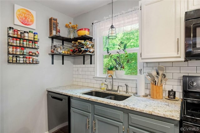 4606 S Run Ct, Chesterfield, VA 23234 - kitchen featuring dishwasher, black microwave, gray cabinetry, and decorative backsplash