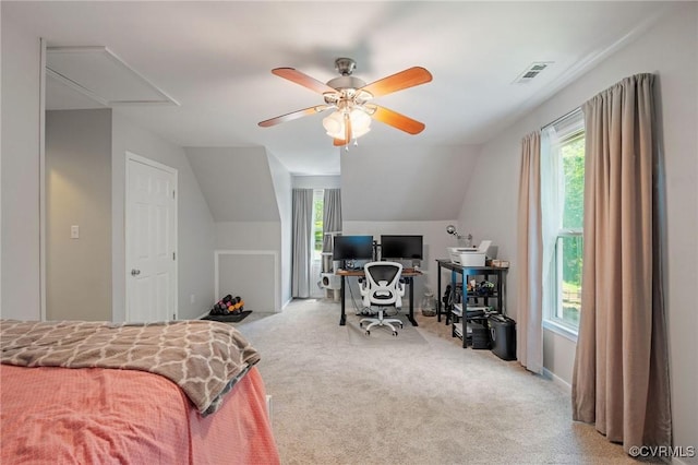 4606 S Run Ct, Chesterfield, VA 23234 - bedroom featuring a desk, light colored carpet, multiple windows, lofted ceiling, and attic access