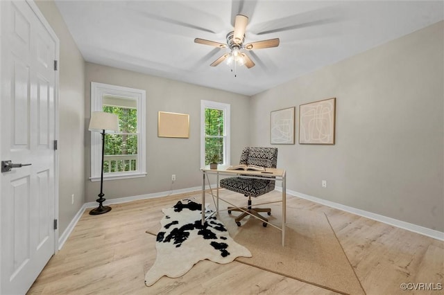 1900 Pine Creek Bluff Ct, Powhatan, VA 23139 - home office with a ceiling fan and light wood-style floors
