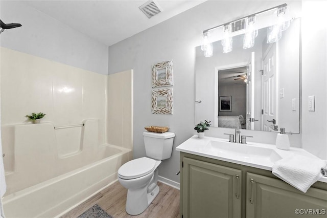 1900 Pine Creek Bluff Ct, Powhatan, VA 23139 - bathroom featuring vanity, wood finished floors, shower / tub combination, and ceiling fan