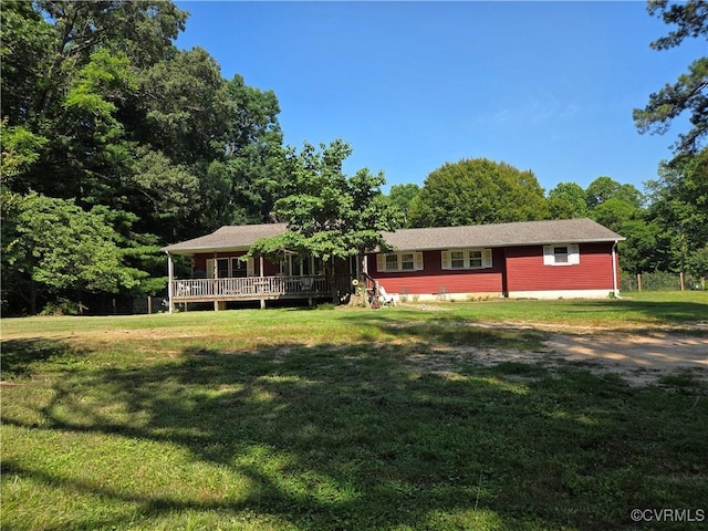 20803 Old Beaver Pond Rd, Mc Kenney, VA 23872 - ranch-style house with a deck and a front lawn
