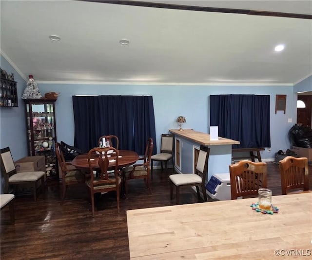 20803 Old Beaver Pond Rd, Mc Kenney, VA 23872 - dining space with ornamental molding, dark wood-style floors, and recessed lighting