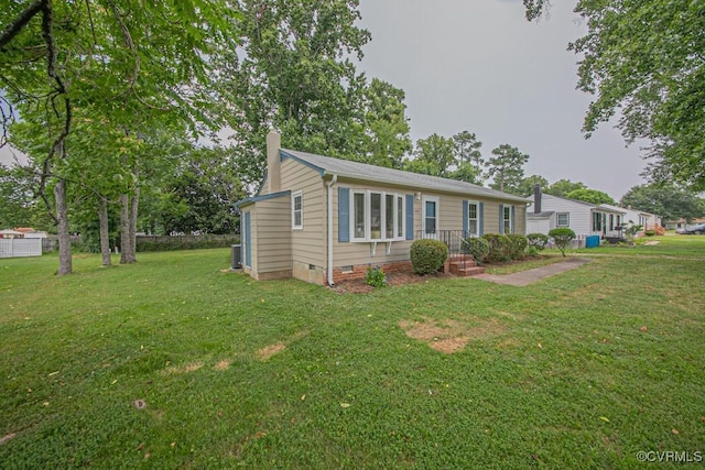 1300 Hyner Cir, Sandston, VA 23231 - view of front of property with crawl space, a front yard, and a chimney