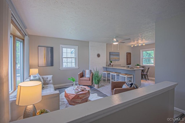 1300 Hyner Cir, Sandston, VA 23231 - living room featuring a textured ceiling and ceiling fan