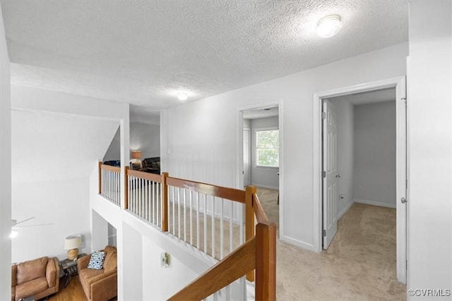 3019 Ramsey Dr, Chester, VA 23831 - hallway with an upstairs landing, a textured ceiling, and light carpet