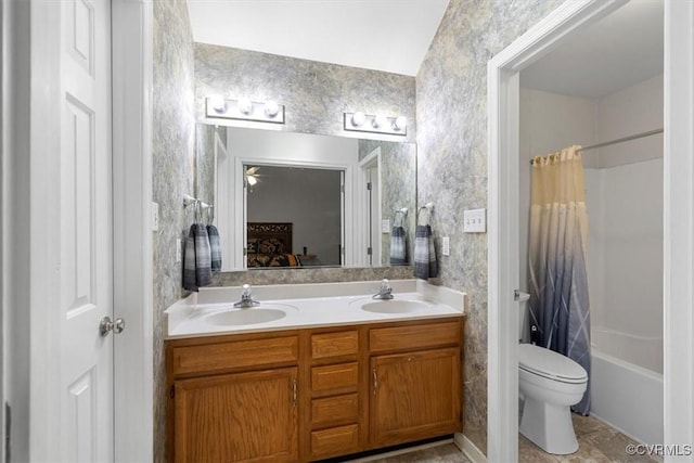 3019 Ramsey Dr, Chester, VA 23831 - full bath featuring double vanity and shower / bathtub combination with curtain