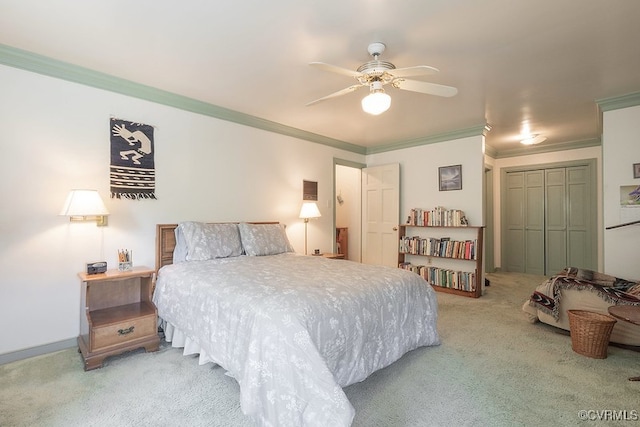 570 Three Chopt Rd, Manakin Sabot, VA 23103 - bedroom featuring carpet flooring, a closet, crown molding, and ceiling fan