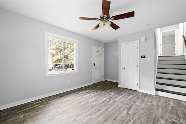 1203 Lemonwood Dr, North Prince George, VA 23860 - foyer with wood finished floors, stairs, and a ceiling fan