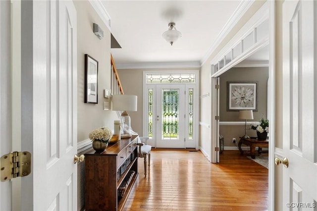 14230 Post Mill Dr, Midlothian, VA 23113 - entryway with light wood finished floors and crown molding