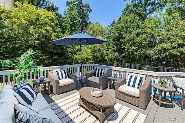 14230 Post Mill Dr, Midlothian, VA 23113 - wooden deck featuring outdoor lounge area and view of wooded area