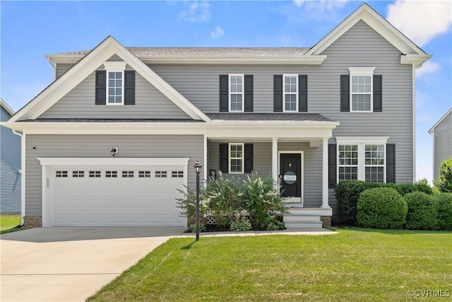 3636 Knighton Cir, Midlothian, VA 23112 - view of front of home with a front lawn, a porch, driveway, a garage, and a shingled roof