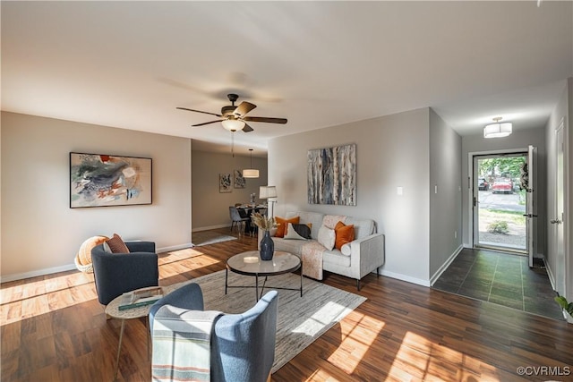 3126 Shiloh Church Rd, Midlothian, VA 23112 - living room with dark wood finished floors and ceiling fan
