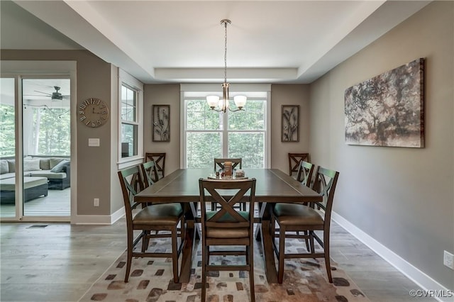 3016 Maple Grove Ln, Powhatan, VA 23139 - dining room with wood finished floors, a raised ceiling, and a chandelier