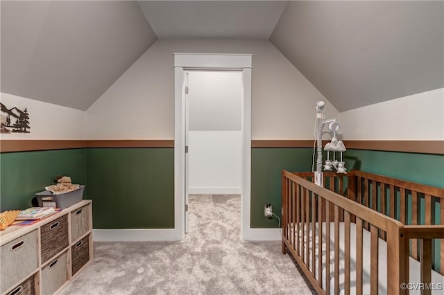 3016 Maple Grove Ln, Powhatan, VA 23139 - bedroom featuring vaulted ceiling, carpet, and a nursery area