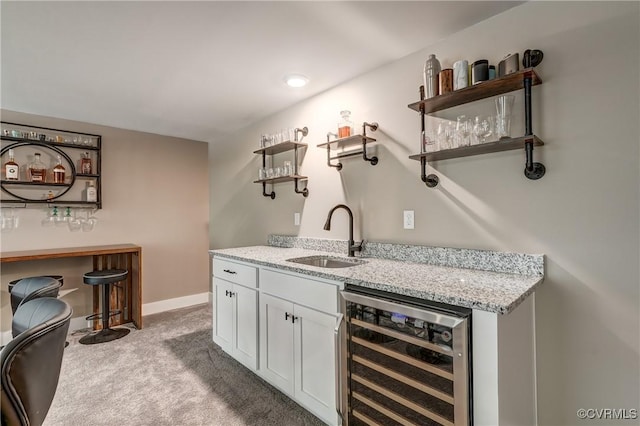 3016 Maple Grove Ln, Powhatan, VA 23139 - indoor wet bar featuring wine cooler, carpet floors, and recessed lighting