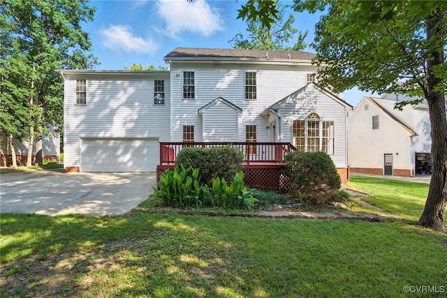 8248 Hampton Arbor Cir, Chesterfield, VA 23832 - rear view of house featuring a garage, a wooden deck, a yard, and driveway